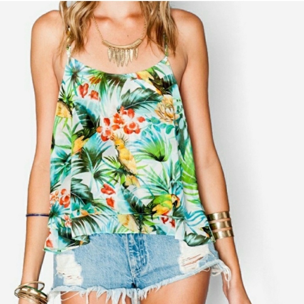 Show Me Your MuMu- Spike Tank Rum Diaries  Parrot Halter Cami - sz Small, - Picture 2 of 6